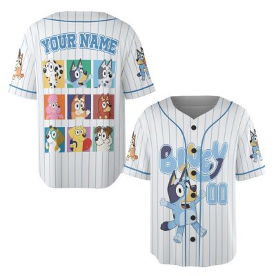 Personalize Name Bluey Friends Funny, Custom Bluey Characters Baseball Jersey Team, Disney Baseball Team Outfit