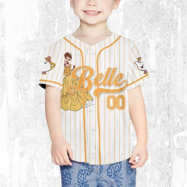 Custom Disney Princess Belle Beauty And The Beast Jersey, Disney Baseball Jersey Sports Outfits Cute Gifts For Fans Disney
