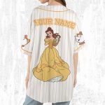 Custom Disney Princess Belle Beauty And The Beast Jersey, Disney Baseball Jersey Sports Outfits Cute Gifts For Fans Disney