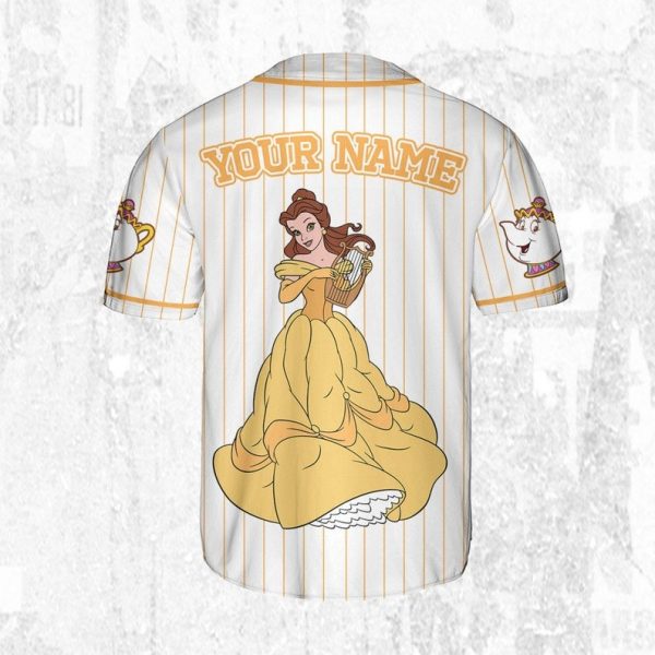 Custom Disney Princess Belle Beauty And The Beast Jersey, Disney Baseball Jersey Sports Outfits Cute Gifts For Fans Disney