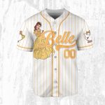 Custom Disney Princess Belle Beauty And The Beast Jersey, Disney Baseball Jersey Sports Outfits Cute Gifts For Fans Disney