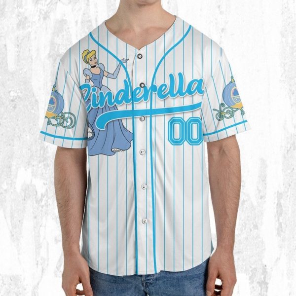 Custom Disney Princess Cinderella Jersey, Disney Baseball Jersey Sports Outfits Cute Gifts For Fans Disney