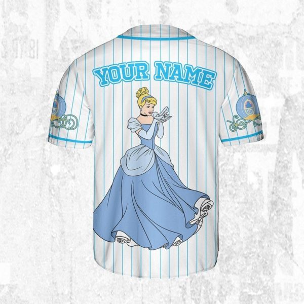 Custom Disney Princess Cinderella Jersey, Disney Baseball Jersey Sports Outfits Cute Gifts For Fans Disney