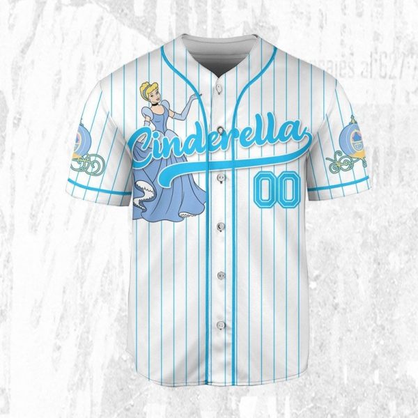 Custom Disney Princess Cinderella Jersey, Disney Baseball Jersey Sports Outfits Cute Gifts For Fans Disney