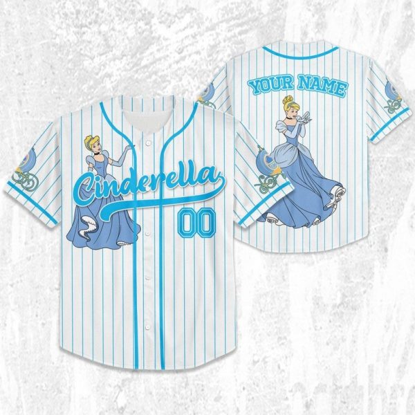 Custom Disney Princess Cinderella Jersey, Disney Baseball Jersey Sports Outfits Cute Gifts For Fans Disney