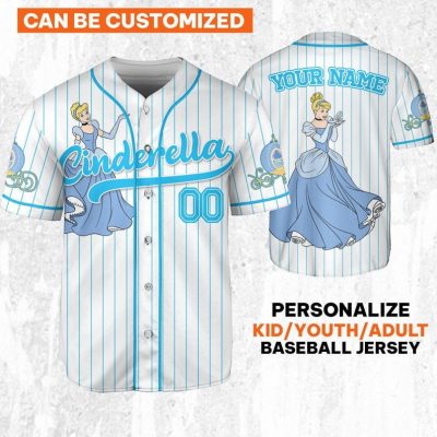 Custom Disney Princess Cinderella Jersey, Disney Baseball Jersey Sports Outfits Cute Gifts For Fans Disney