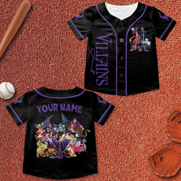 Custom Villains Baseball Jersey, Maleficent Horror Characters Baseball Jersey Team, Birthday Gift For Kids, Cartoon Family Party Shirt
