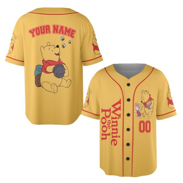 Personalize Winnie The Pooh Very Happy Custom Kids, Youth, Adult 3D Disney Baseball Jersey Outfits Cute Gift For Fans Disney