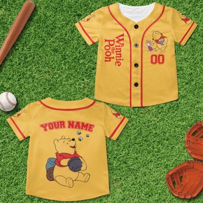 Personalize Winnie The Pooh Very Happy Custom Kids, Youth, Adult 3D Disney Baseball Jersey Outfits Cute Gift For Fans Disney