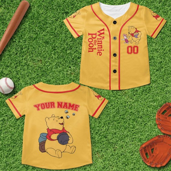 Personalize Winnie The Pooh Very Happy Custom Kids, Youth, Adult 3D Disney Baseball Jersey Outfits Cute Gift For Fans Disney