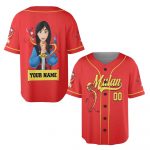 Personalize Mulan Red Yellow, Adult Disney Baseball Jersey Sports Outfits Cute Gifts For Fans Disney