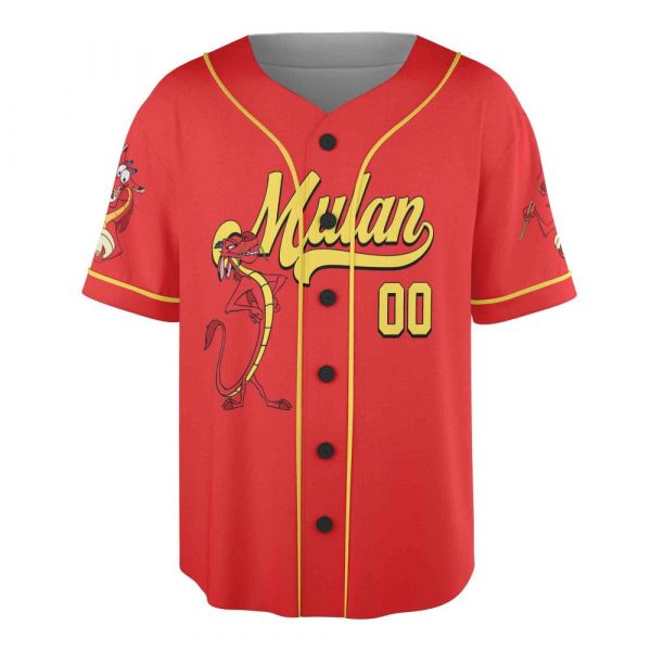 Personalize Mulan Red Yellow, Adult Disney Baseball Jersey Sports Outfits Cute Gifts For Fans Disney