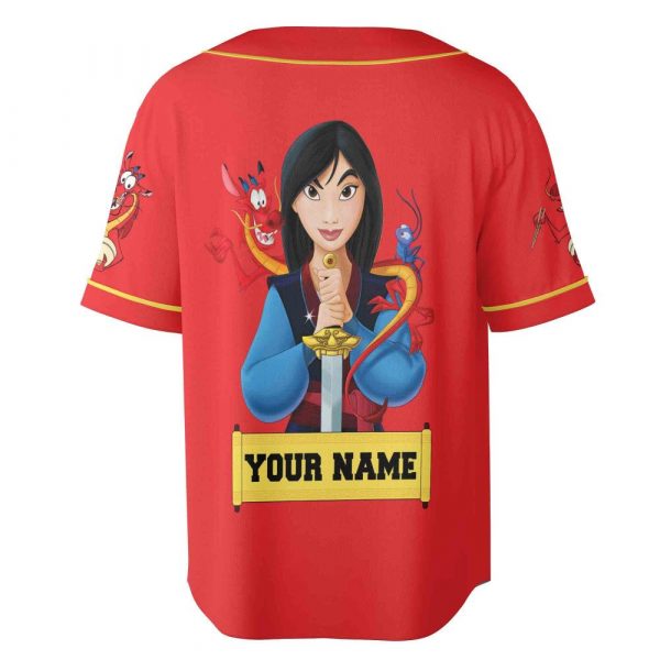 Personalize Mulan Red Yellow, Adult Disney Baseball Jersey Sports Outfits Cute Gifts For Fans Disney
