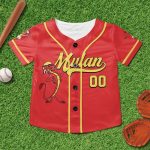 Personalize Mulan Red Yellow, Adult Disney Baseball Jersey Sports Outfits Cute Gifts For Fans Disney