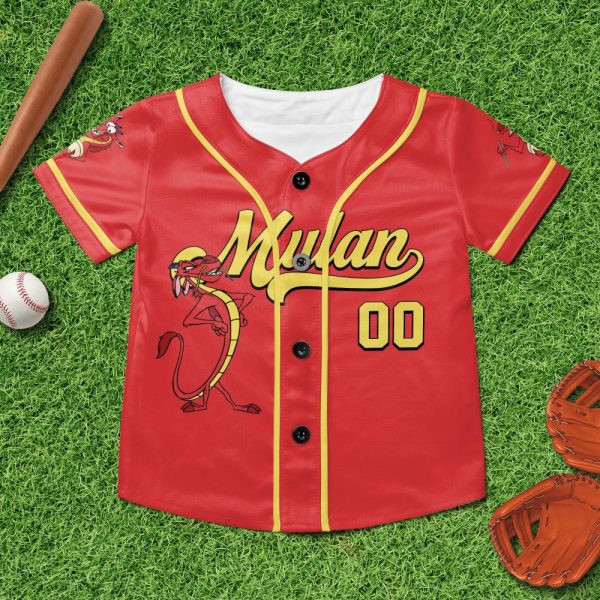Personalize Mulan Red Yellow, Adult Disney Baseball Jersey Sports Outfits Cute Gifts For Fans Disney