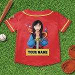 Personalize Mulan Red Yellow, Adult Disney Baseball Jersey Sports Outfits Cute Gifts For Fans Disney