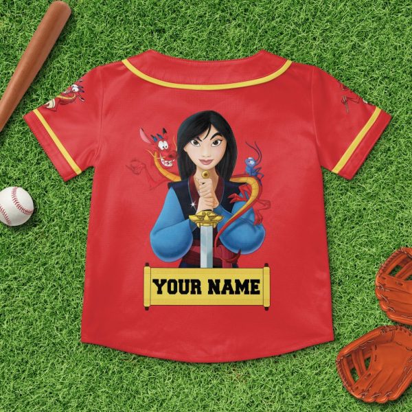 Personalize Mulan Red Yellow, Adult Disney Baseball Jersey Sports Outfits Cute Gifts For Fans Disney