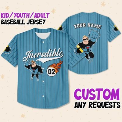 Personalize Incredible Go Ahead Blue Black, Adult Disney Baseball Jersey Sports Outfits Cute Gifts For Fans Disney