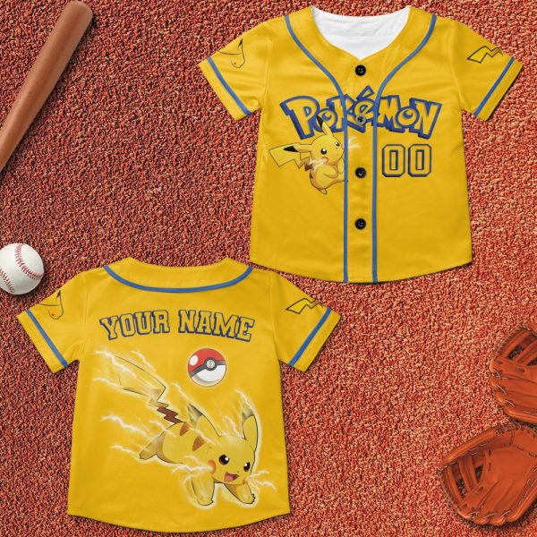 Pikachu Pokemon Cartoon Personalized Baseball Jersey