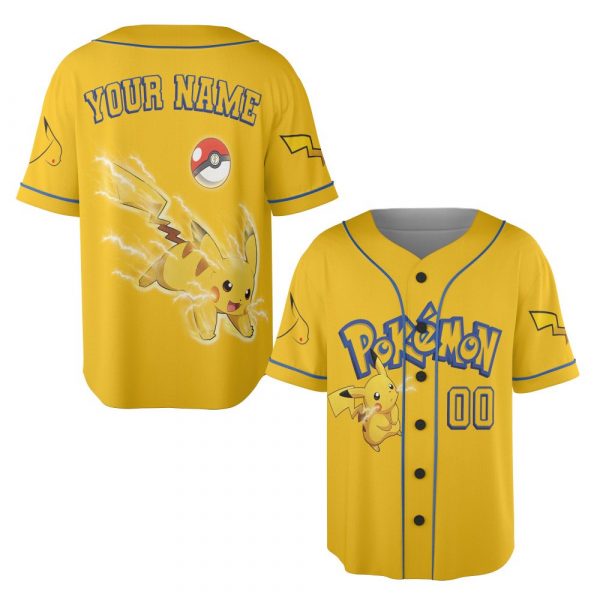 Pikachu Pokemon Cartoon Personalized Baseball Jersey