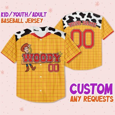Custom Toy Story Woody Fun Baseball Jersey, Matching Baseball Team Outfit, Adult Youth Toddler Jersey, Toy Story Jersey,Gift For Disney Fans