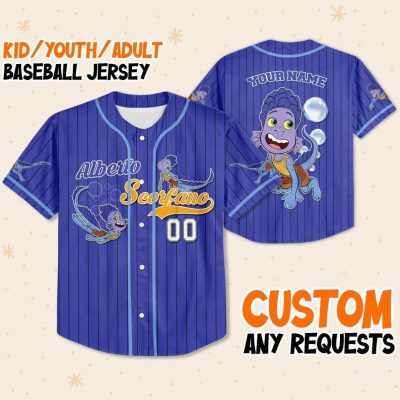 Personalize Alberto Scorfano Jersey Blue Cyan, Luca Paguro, Alberto, Gulia, Disney Movie Characters, Disney Jersey, Luca Kids Jersey