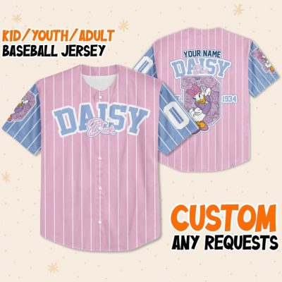 Personalize Custom D Daisy Duck 1934, Custom Name Disney Game Day Kid Adult Toddler Baseball Jersey Team, Disneyland Family Matching Outfits