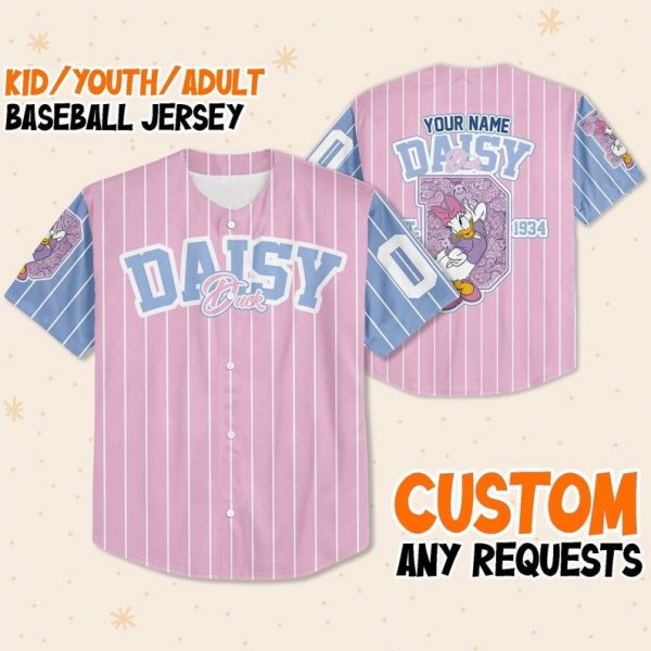 Personalize Custom D Daisy Duck 1934, Custom Name Disney Game Day Kid Adult Toddler Baseball Jersey Team, Disneyland Family Matching Outfits