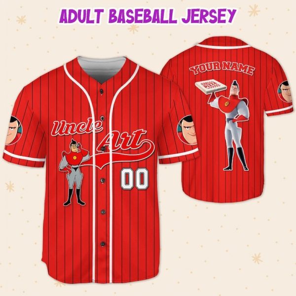 Personalize Uncle Art Jersey Red White, Meet The Robinsons Disneyland Family Jersey, Baseball Jersey Team, Birthday Gift For Fans