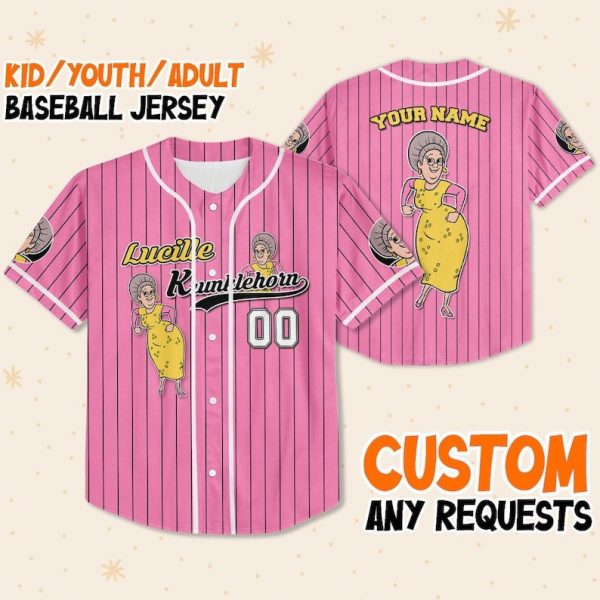 Personalize Lucille Krunklehorn Jersey Pink White, Meet The Robinsons Disneyland Family Jersey, Baseball Jersey Team, Birthday Gift For Fans