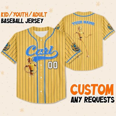 Personalize Carl Jersey Yellow Blue, Meet The Robinsons Disneyland Family Jersey, Baseball Jersey Team, Birthday Gift For Fans