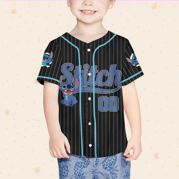 Personalize Disney Stitch Happy Striped Black, Custom Kid Youth Adult Disney Jersey, Disney Baseball Jersey, Stitch Birthday Gift Stitch Fan
