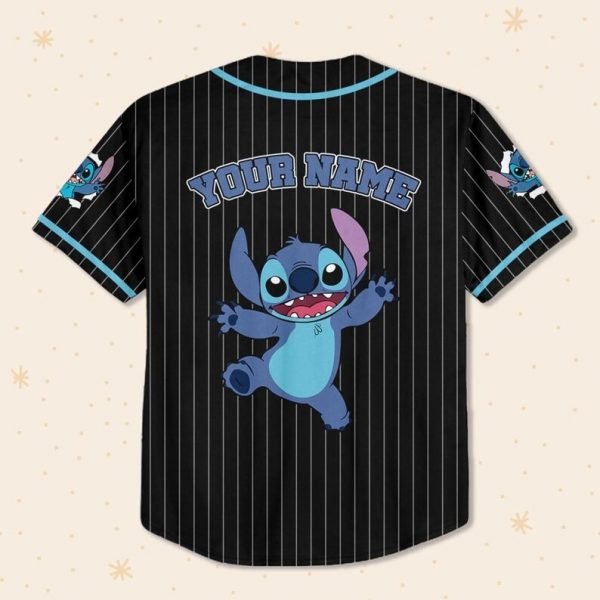 Personalize Disney Stitch Happy Striped Black, Custom Kid Youth Adult Disney Jersey, Disney Baseball Jersey, Stitch Birthday Gift Stitch Fan