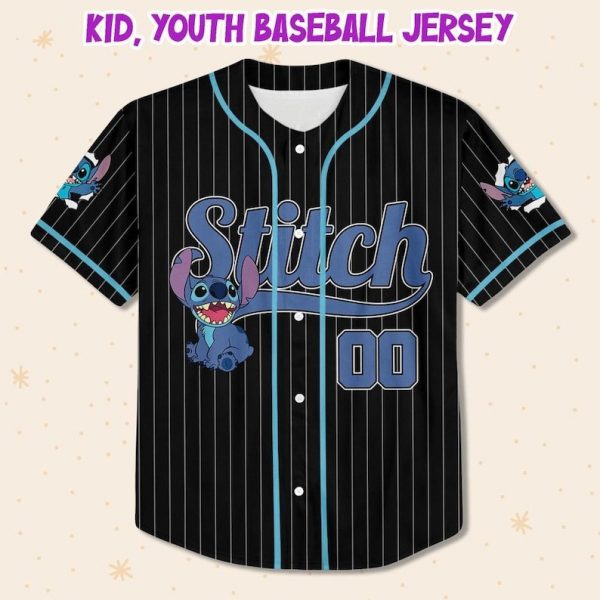Personalize Disney Stitch Happy Striped Black, Custom Kid Youth Adult Disney Jersey, Disney Baseball Jersey, Stitch Birthday Gift Stitch Fan