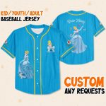 Personalize Princess Cinderella Blue Yellow, Custom Name Kid Birthday Gift, Disneyland Family Trip Outfit, Disney Princess Baseball Jersey