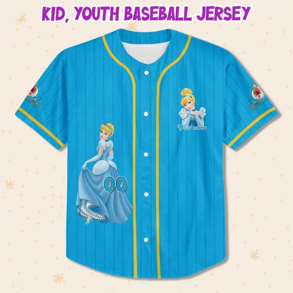 Personalize Princess Cinderella Blue Yellow, Custom Name Kid Birthday Gift, Disneyland Family Trip Outfit, Disney Princess Baseball Jersey