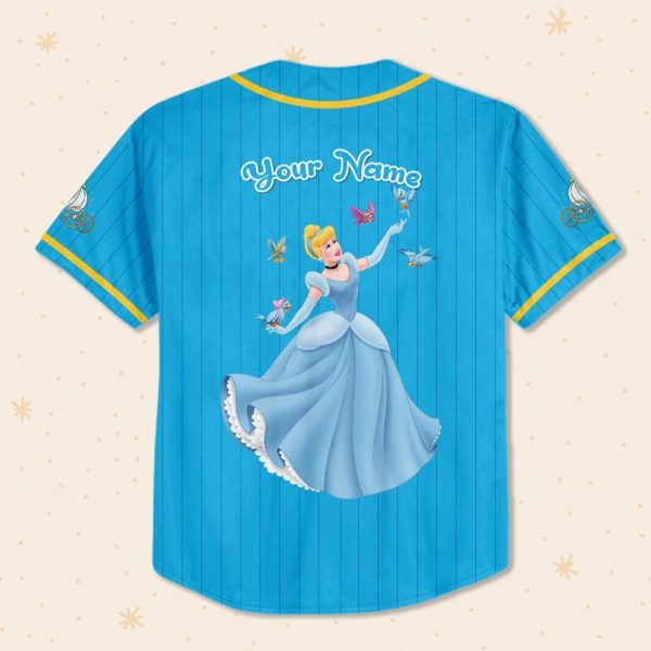 Personalize Princess Cinderella Blue Yellow, Custom Name Kid Birthday Gift, Disneyland Family Trip Outfit, Disney Princess Baseball Jersey