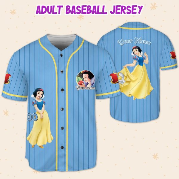Personalize Princess Snow Blue White, Snow White And Seven Dwarfs Baseball Jersey Family, Disneyland Princess Birthday Gift Disney Girl Trip