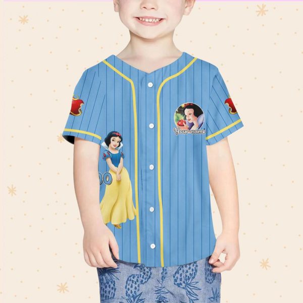 Personalize Princess Snow Blue White, Snow White And Seven Dwarfs Baseball Jersey Family, Disneyland Princess Birthday Gift Disney Girl Trip
