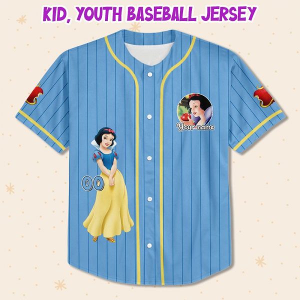 Personalize Princess Snow Blue White, Snow White And Seven Dwarfs Baseball Jersey Family, Disneyland Princess Birthday Gift Disney Girl Trip