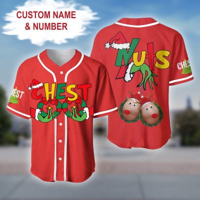 Chestnuts Baseball Jersey, Chest Nuts Couples Baseball Jersey, Funny Couples Christmas Baseball Jersey