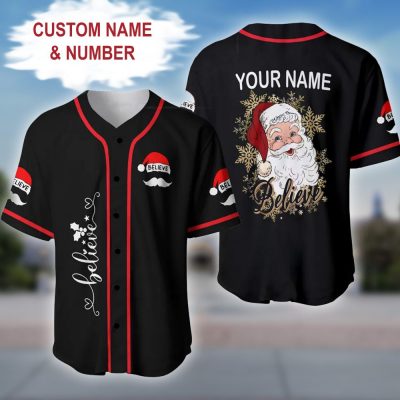 Believe Christmas Funny Baseball Jersey