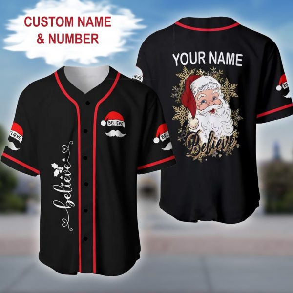 Believe Christmas Funny Baseball Jersey