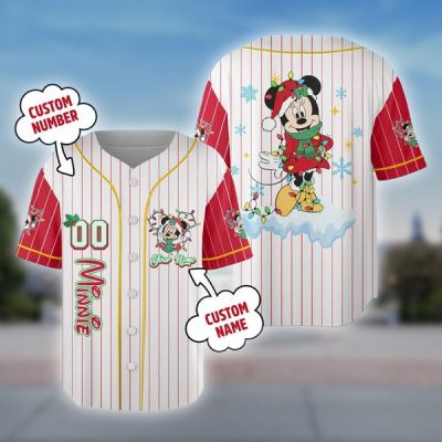 Custom Minnie Mouse Christmas Baseball Jersey, Cartoon Jersey