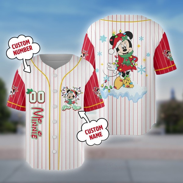 Custom Minnie Mouse Christmas Baseball Jersey, Cartoon Jersey