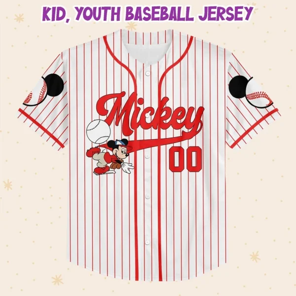 Personalize Disney Mickey Play Baseball Red Custom Kid Youth Adult Disney Jersey, Baseball Jersey, Mickey Mouse Jersey, Gift For Disney Fans