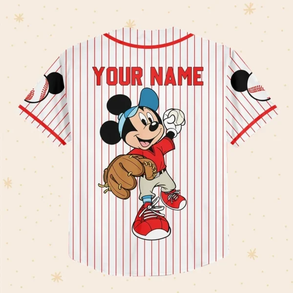 Personalize Disney Mickey Play Baseball Red Custom Kid Youth Adult Disney Jersey, Baseball Jersey, Mickey Mouse Jersey, Gift For Disney Fans