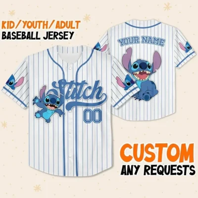 Custom Disney Lilo And Stitch Stitch Baseball, Custom Kid Youth Adult Disney Jersey, Disney Baseball Jersey, Stitch Birthday Gift Stitch Fan