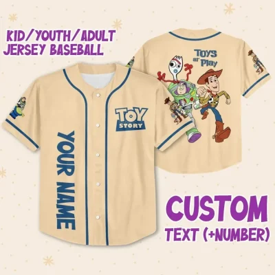 Personalize Toy Story Toys At Play Custom Kids, Youth, Adult Disney Baseball Jersey Sports Outfits Cute Gifts For Fans Disney