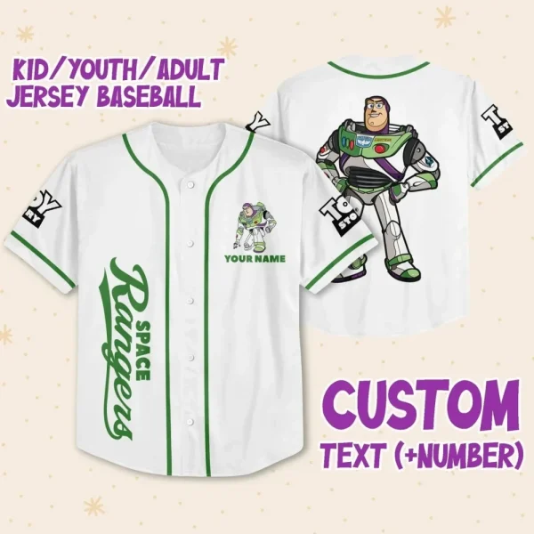 Personalize Buzz Lightyear Space Buzz Green White Dark Custom Kids, Youth, Adult 3D Disney Baseball Jersey Outfits Cute Gift For Fans Disney